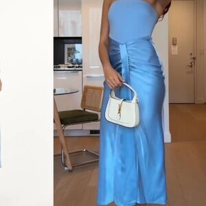 STAUD NWT Azure Blue Wayfaring Strapless Midi Dress